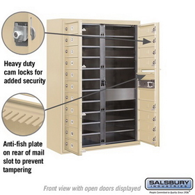 Salsbury Industries 3811D-19SFP Surface Mounted 4C Horizontal Mailbox Unit - 11 Door High Unit (42-1/8 Inches) - Double Column - 19 MB1 Doors - Sandstone - Front Loading - Private Access