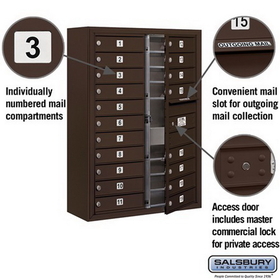 Salsbury Industries 3811D-19ZFP Surface Mounted 4C Horizontal Mailbox Unit - 11 Door High Unit (42-1/8 Inches) - Double Column - 19 MB1 Doors - Bronze - Front Loading - Private Access