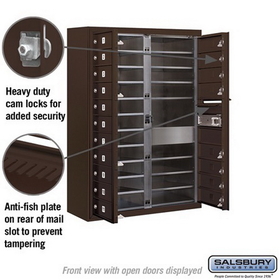 Salsbury Industries 3811D-19ZFP Surface Mounted 4C Horizontal Mailbox Unit - 11 Door High Unit (42-1/8 Inches) - Double Column - 19 MB1 Doors - Bronze - Front Loading - Private Access
