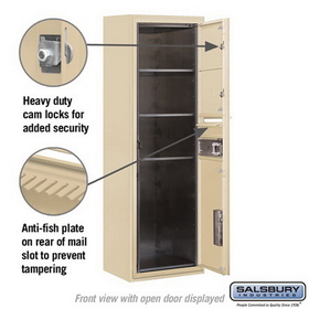 Salsbury Industries 3811S-02SFP Surface Mounted 4C Horizontal Mailbox Unit - 11 Door High Unit (42-1/8 Inches) - Single Column - 2 MB2 Doors / 1 PL5 - Sandstone - Front Loading - Private Access