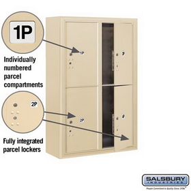 Salsbury Industries 3812D-4PSFU Surface Mounted 4C Horizontal Mailbox Unit-12 Door High Unit (45-5/8 Inches)-Double Column-Stand-Alone Parcel Locker-4 PL6