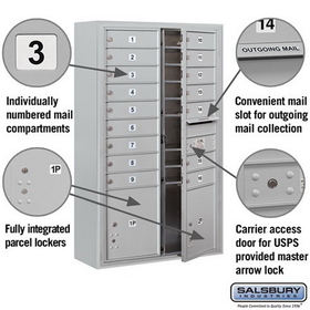 Salsbury Industries 3813D-16AFU Surface Mounted 4C Horizontal Mailbox Unit - 13 Door High Unit (49-1/8 Inches) - Double Column - 16 MB1 Doors / 2 PL4