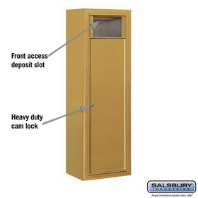 Salsbury Industries 3813S-1BGF Surface Mounted 4C Horizontal Receptacle Bin (Includes 3713S-1BGF and 3813S-GLD Enclosure) - Single Column - 1 Receptacle Bin - Gold - Front Access