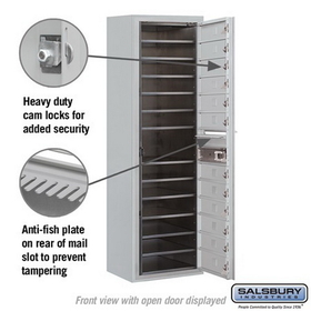 Salsbury Industries 3814S-12AFP Surface Mounted 4C Horizontal Mailbox Unit - 14 Door High Unit (52-5/8 Inches) - Single Column - 12 MB1 Doors - Aluminum - Front Loading - Private Access