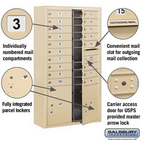 Salsbury Industries 3815D-18SFU Surface Mounted 4C Horizontal Mailbox Unit - 15 Door High Unit (56-1/8 Inches) - Double Column - 18 MB1 Doors / 2 PL5