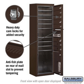 Salsbury Industries 3815S-08ZFU Surface Mounted 4C Horizontal Mailbox Unit - 15 Door High Unit (56-1/8 Inches) - Single Column - 8 MB1 Doors / 1 PL5 - Bronze - Front Loading - USPS Access