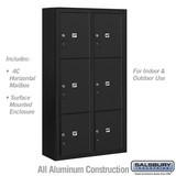 Salsbury Industries 3816D-6PBFU Maximum Height Surface Mounted 4C Horizontal Parcel Locker with 6 Parcel Lockers in Black with USPS Access