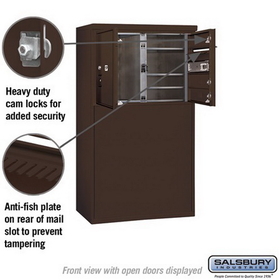 Salsbury Industries 3905D-03ZFP Free-Standing 4C Horizontal Mailbox Unit - 5 Door High Unit (48-1/4 Inches) - Double Column - 3 MB1 Doors / 1 PL5 - Bronze - Front Loading - Private Access