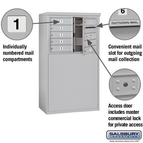 Salsbury Industries 3905D-07AFP Free-Standing 4C Horizontal Mailbox Unit - 5 Door High Unit (48-1/4 Inches) - Double Column - 7 MB1 Doors - Aluminum - Front Loading - Private Access