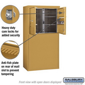 Salsbury Industries 3906D-02GFP Free-Standing 4C Horizontal Mailbox Unit - 6 Door High Unit (51-3/4 Inches) - Double Column - 2 MB2 Doors / 1 PL6 - Gold - Front Loading - Private Access