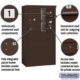 Salsbury Industries 3906D-02ZFP Free-Standing 4C Horizontal Mailbox Unit - 6 Door High Unit (51-3/4 Inches) - Double Column - 2 MB2 Doors / 1 PL6 - Bronze - Front Loading - Private Access