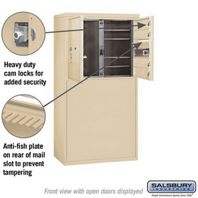 Salsbury Industries 3906D-04SFU Free-Standing 4C Horizontal Mailbox Unit - 6 Door High Unit (51-3/4 Inches) - Double Column - 4 MB1 Doors / 1 PL6 - Sandstone - Front Loading - USPS Access