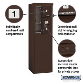 Salsbury Industries 3906S-02ZFP Free-Standing 4C Horizontal Mailbox Unit - 6 Door High Unit (51-3/4 Inches) - Single Column - 2 MB2 Doors - Bronze - Front Loading - Private Access