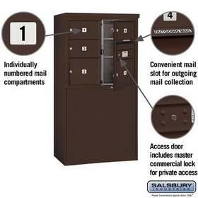 Salsbury Industries 3907D-05ZFP Free-Standing 4C Horizontal Mailbox Unit - 7 Door High Unit (55-1/4 Inches) - Double Column - 3 MB2 Doors and 2 MB3 Doors - Bronze - Front Loading - Private Access