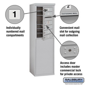 Salsbury Industries 3907S-05AFP Free-Standing 4C Horizontal Mailbox Unit - 7 Door High Unit (55-1/4 Inches) - Single Column - 5 MB1 Doors - Aluminum - Front Loading - Private Access