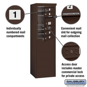 Salsbury Industries 3907S-05ZFP Free-Standing 4C Horizontal Mailbox Unit - 7 Door High Unit (55-1/4 Inches) - Single Column - 5 MB1 Doors - Bronze - Front Loading - Private Access