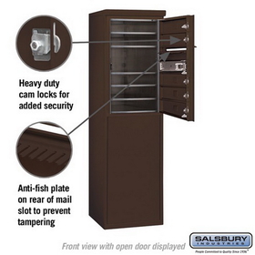 Salsbury Industries 3907S-05ZFP Free-Standing 4C Horizontal Mailbox Unit - 7 Door High Unit (55-1/4 Inches) - Single Column - 5 MB1 Doors - Bronze - Front Loading - Private Access