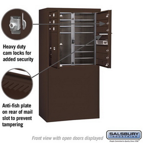 Salsbury Industries 3908D-09ZFP Free-Standing 4C Horizontal Mailbox Unit - 8 Door High Unit (58-3/4 Inches) - Double Column - 9 MB1 Doors / 1 PL5 - Bronze - Front Loading - Private Access