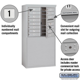 Salsbury Industries 3908D-14AFP Free-Standing 4C Horizontal Mailbox Unit - 8 Door High Unit (58-3/4 Inches) - Double Column - 14 MB1 Doors - Aluminum - Front Loading - Private Access