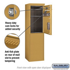 Salsbury Industries 3908S-01GFP Free-Standing 4C Horizontal Mailbox Unit - 8 Door High Unit (58-3/4 Inches) - Single Column - 1 MB1 Door / 1 PL5 - Gold - Front Loading - Private Access