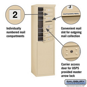 Salsbury Industries 3908S-06SFU Free-Standing 4C Horizontal Mailbox Unit - 8 Door High Unit (58-3/4 Inches) - Single Column - 6 MB1 Doors - Sandstone - Front Loading - USPS Access