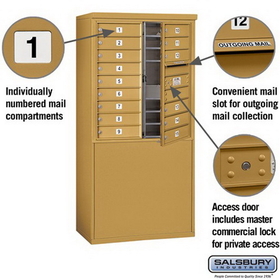 Salsbury Industries 3909D-15GFP Free-Standing 4C Horizontal Mailbox Unit - 9 Door High Unit (62-1/4 Inches) - Double Column - 15 MB1 Doors - Gold - Front Loading - Private Access