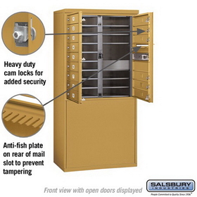 Salsbury Industries 3909D-15GFP Free-Standing 4C Horizontal Mailbox Unit - 9 Door High Unit (62-1/4 Inches) - Double Column - 15 MB1 Doors - Gold - Front Loading - Private Access