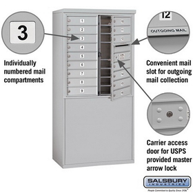Salsbury Industries 3909D-16AFU Free-Standing 4C Horizontal Mailbox Unit - 9 Door High Unit (62-1/4 Inches) - Double Column - 16 MB1 Doors - Aluminum - Front Loading - USPS Access