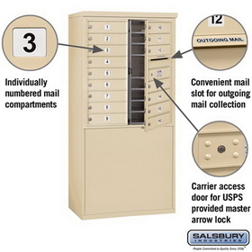 Salsbury Industries 3909D-16SFU Free-Standing 4C Horizontal Mailbox Unit - 9 Door High Unit (62-1/4 Inches) - Double Column - 16 MB1 Doors - Sandstone - Front Loading - USPS Access