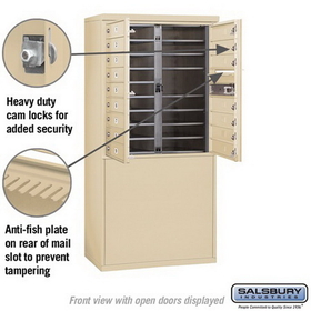Salsbury Industries 3909D-16SFU Free-Standing 4C Horizontal Mailbox Unit - 9 Door High Unit (62-1/4 Inches) - Double Column - 16 MB1 Doors - Sandstone - Front Loading - USPS Access