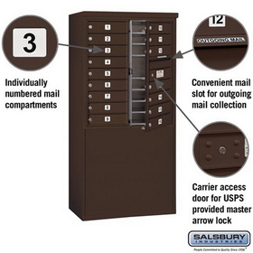 Salsbury Industries 3909D-16ZFU Free-Standing 4C Horizontal Mailbox Unit - 9 Door High Unit (62-1/4 Inches) - Double Column - 16 MB1 Doors - Bronze - Front Loading - USPS Access