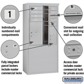 Salsbury Industries 3910D-07AFP Free-Standing 4C Horizontal Mailbox Unit-10 Door High Unit (65-3/4 Inches)-Double Column-7 MB1 Doors / 1 PL5 and 1 PL6-Aluminum-Front Loading-Private Access