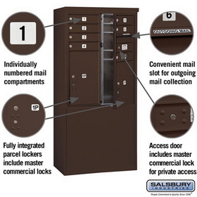 Salsbury Industries 3910D-07ZFP Free-Standing 4C Horizontal Mailbox Unit - 10 Door High Unit (65-3/4 Inches) - Double Column - 7 MB1 Doors / 1 PL5 and 1 PL6 - Bronze - Front Loading - Private Access