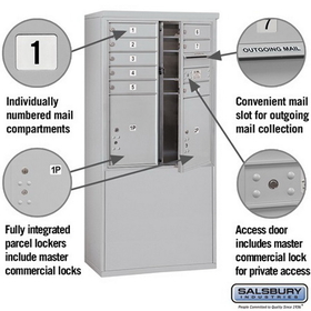Salsbury Industries 3910D-08AFP Free-Standing 4C Horizontal Mailbox Unit - 10 Door High Unit (65-3/4 Inches) - Double Column - 8 MB1 Doors / 2 PL5