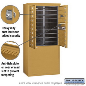 Salsbury Industries 3910D-18GFU Free-Standing 4C Horizontal Mailbox Unit - 10 Door High Unit (65-3/4 Inches) - Double Column - 18 MB1 Doors - Gold - Front Loading - USPS Access