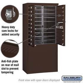 Salsbury Industries 3910D-18ZFU Free-Standing 4C Horizontal Mailbox Unit - 10 Door High Unit (65-3/4 Inches) - Double Column - 18 MB1 Doors - Bronze - Front Loading - USPS Access