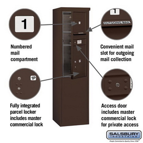 Salsbury Industries 3910S-01ZFP Free-Standing 4C Horizontal Mailbox Unit - 10 Door High Unit (65-3/4 Inches) - Single Column - 1 MB3 Door / 1 PL5 - Bronze - Front Loading - Private Access