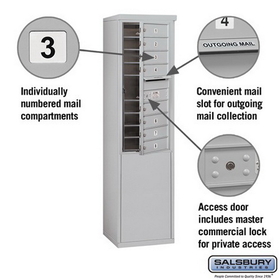 Salsbury Industries 3910S-08AFP Free-Standing 4C Horizontal Mailbox Unit - 10 Door High Unit (65-3/4 Inches) - Single Column - 8 MB1 Doors - Aluminum - Front Loading - Private Access