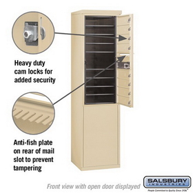 Salsbury Industries 3910S-08SFP Free-Standing 4C Horizontal Mailbox Unit - 10 Door High Unit (65-3/4 Inches) - Single Column - 8 MB1 Doors - Sandstone - Front Loading - Private Access