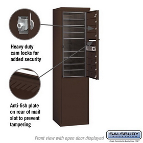Salsbury Industries 3910S-08ZFP Free-Standing 4C Horizontal Mailbox Unit - 10 Door High Unit (65-3/4 Inches) - Single Column - 8 MB1 Doors - Bronze - Front Loading - Private Access