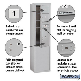 Salsbury Industries 3911S-02AFP Free-Standing 4C Horizontal Mailbox Unit - 11 Door High Unit (69-1/4 Inches) - Single Column - 2 MB2 Doors / 1 PL5 - Aluminum - Front Loading - Private Access