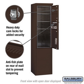Salsbury Industries 3911S-02ZFP Free-Standing 4C Horizontal Mailbox Unit - 11 Door High Unit (69-1/4 Inches) - Single Column - 2 MB2 Doors / 1 PL5 - Bronze - Front Loading - Private Access