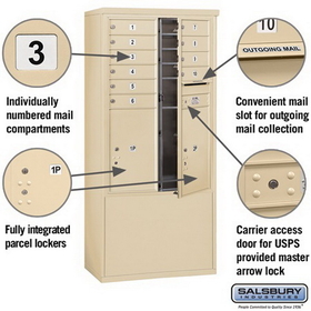 Salsbury Industries 3912D-10SFU Free-Standing 4C Horizontal Mailbox Unit - 12 Door High Unit (69-1/4 Inches) - Double Column - 10 MB1 Doors / 2 PL6