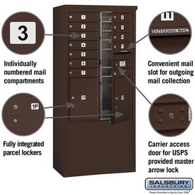 Salsbury Industries 3912D-12ZFU Free-Standing 4C Horizontal Mailbox Unit - 12 Door High Unit (69-1/4 Inches) - Double Column - 12 MB1 Doors / 2 PL5
