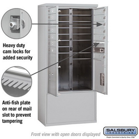 Salsbury Industries 3913D-13AFP Free-Standing 4C Horizontal Mailbox Unit-13 Door High Unit (69-1/4 Inches)-Double Column-13 MB1 Doors / 1 PL5 and 1 PL6-Aluminum-Front Loading-Private Access