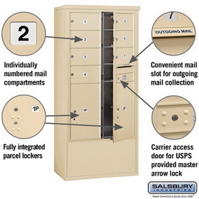 Salsbury Industries 3914D-07SFU Free-Standing 4C Horizontal Mailbox Unit - 14 Door High Unit (69-1/4 Inches) - Double Column - 7 MB2 Doors / 2 PL6