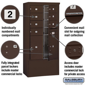 Salsbury Industries 3914D-07ZFP Free-Standing 4C Horizontal Mailbox Unit - 14 Door High Unit (69-1/4 Inches) - Double Column - 7 MB2 Doors / 2 PL6