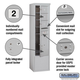 Salsbury Industries 3914S-03AFU Free-Standing 4C Horizontal Mailbox Unit - 14 Door High Unit (69-1/4 Inches) - Single Column - 3 MB2 Doors / 1 PL6 - Aluminum - Front Loading - USPS Access