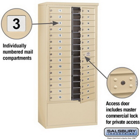 Salsbury Industries 3915D-29SFP Free-Standing 4C Horizontal Mailbox Unit - 15 Door High Unit (72 Inches) - Double Column - 29 MB1 Doors - Sandstone - Front Loading - Private Access