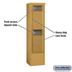 Salsbury Industries 3916S-2BGF Free-Standing 4C Horizontal Receptacle Bins - Maximum Height Unit (72 Inches) - Single Column - 2 Receptacle Bins - Gold - Front Access